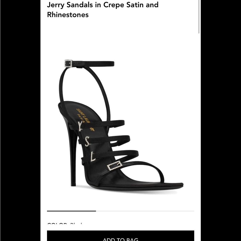 Yves Saint Laurent Black Satin Rhinestone Heels